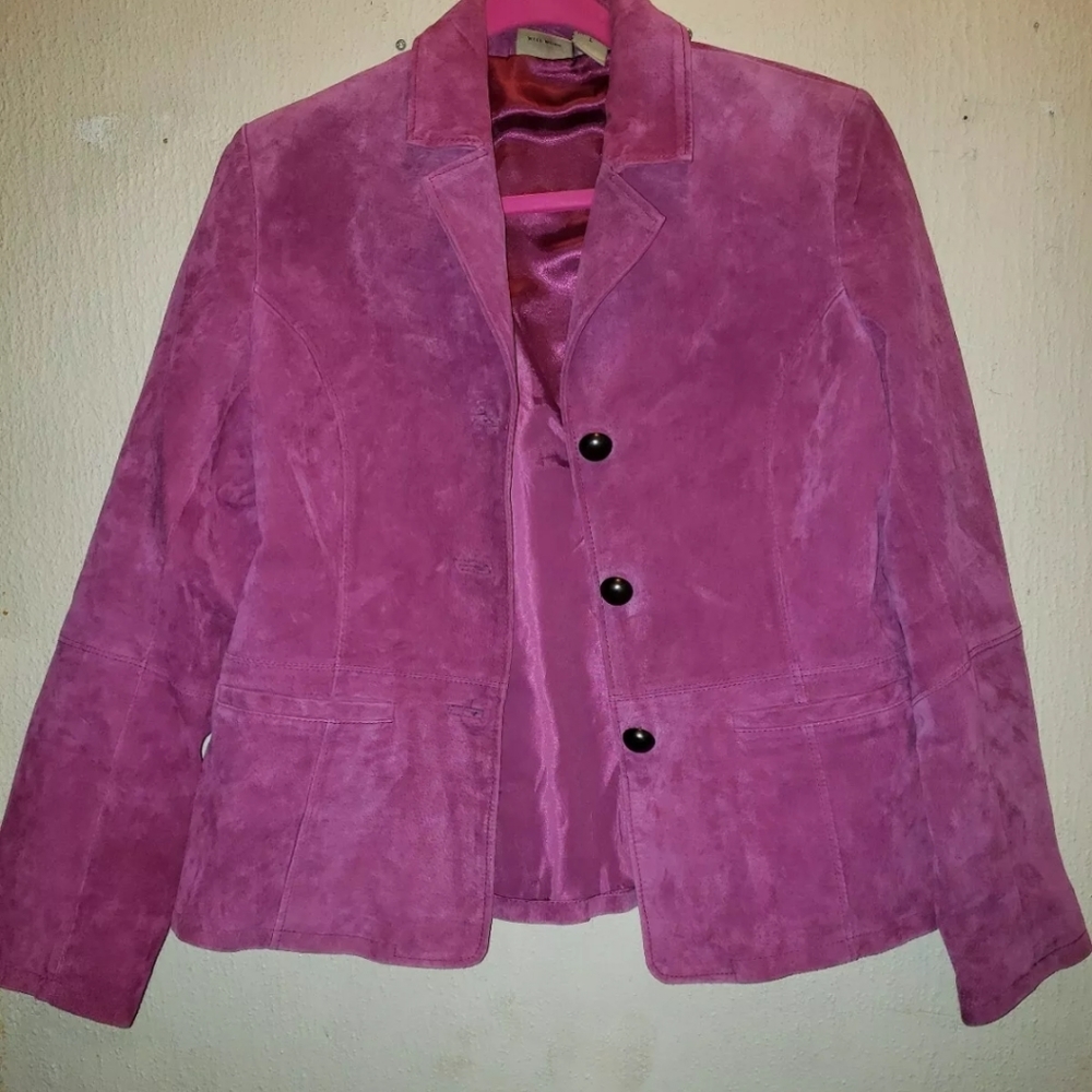 Rough Hewn raspberry washable suede jacket L